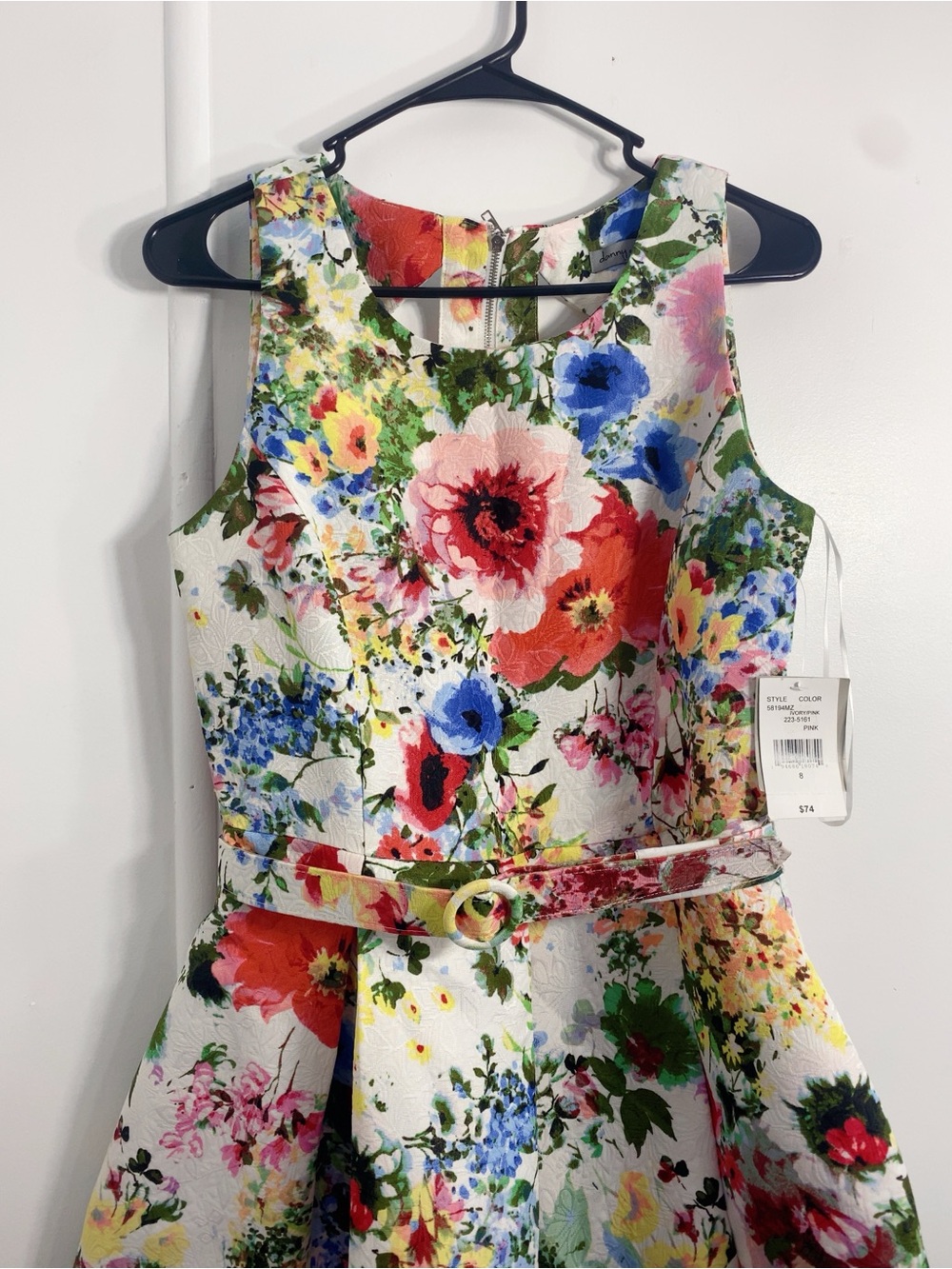 Floral Print Sleeveless Fit-and-Flare Kids Dress - White with Multicolor Flowers - Picture 3 of 6